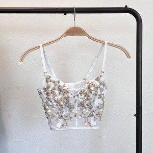White and Gold Embroidered Corset -- Size S